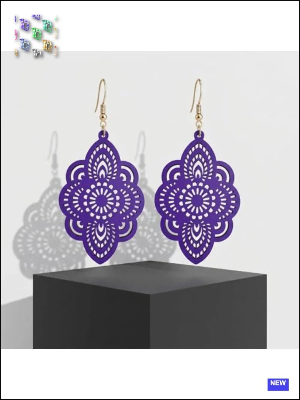 Laser-Cut Wooden Filigree Teardrop Dangle Earrings Boho Artistic Statement